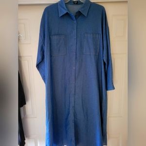 Plus size denim button front shirt dress